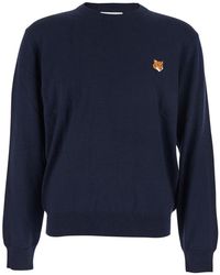 Maison Kitsuné - Crew Neck Sweater With Fox Patch - Lyst