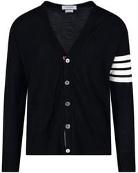 Thom Browne - V-Neck Cardigan With Iconic Stripe Detail And Grosgrain Tab - Lyst