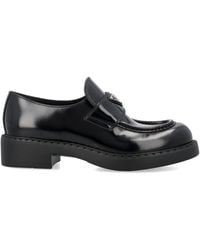 Prada - Chunky Brushed Leather Loafers With Enamel Triangle Logo - Lyst