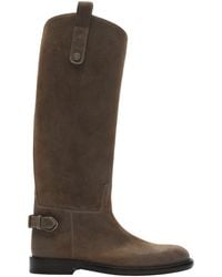 Burberry - Cavalier Knee-High Suede Boot With Ankle Buckle And Visible Stitching - Lyst