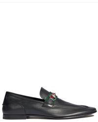 Gucci - Palladium-Toned Horsebit Web Round-Toe Leather Flat Shoes (10Mm) - Lyst