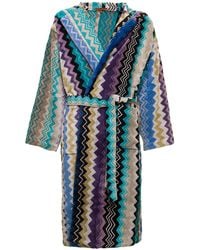 Missoni - Giacomo Cotton Bathrobe With Zig Zag Pattern And Adjustable Waist Belt - Lyst