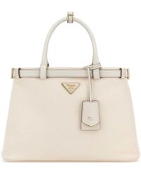 Prada - Practical Canvas Shopping Handbag With Calf Leather Trim, 34Cm X 24Cm X 13Cm - Lyst