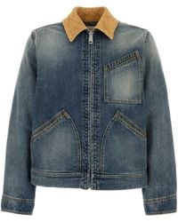 McQueen - Washed Ddenim Jacket With Suede Collar - Lyst