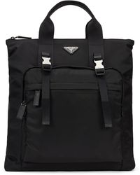 Prada - Re-Nylon & Saffiano Leather Tote Handbag With Backpack Handles, 42 Cm - Lyst
