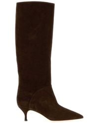 Casadei - Casual Chocolate Suede Giulia Boots With 5 Cm Heel - Lyst