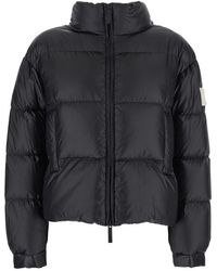 AFTER LABEL - Quilted Tech Fabric Down Jacket With High Collar And Logo Patch - Lyst