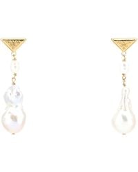 Prada - Two-Tone Mini Pearl & Metal Drop Earrings - Lyst