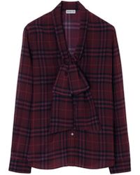 Burberry - Rhiannon Silk Shirt With Check Print And Soft Bow Scarf - Lyst