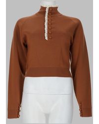 Chloé - Lace-Trim Button-Front Wool Knit Top - Lyst