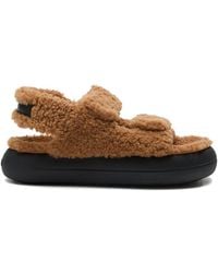 Moon Boot - Cognac-Colored Shearling Double-Strap Sandals With Rubber Sole - Lyst