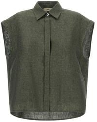 Herno - Sleeveless Linen Shirt With Collar & Button Fastening - Lyst