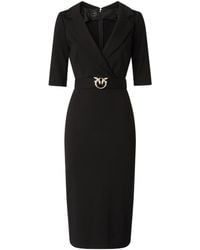Pinko - Fitted Midi Dress With V-Neckline And Logo Belt - Lyst