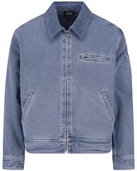 A.P.C. - A. P.C. 100% Cotton Denim Jacket With Classic Collar And Embroidered Logo - Lyst