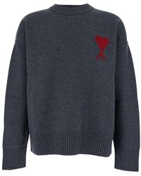 Ami Paris - Crewneck Sweater With Adc Embroidery On The Front - Lyst