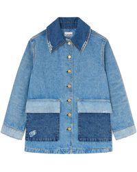 Ganni - Wide-Collar Button-Front Oversized Jacket With Patch Pockets And Back Pleat - Lyst