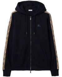 Burberry - Check Motif Cotton Hoodie - Lyst