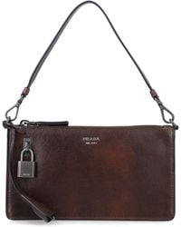 Prada - Mini Rectangular Leather Pouch Handbag With Detachable Shoulder Strap - Lyst
