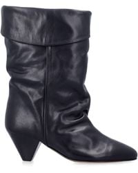 Isabel Marant - Dalby Western-Inspired Calfskin Boots With Folded Cuff, Pointed Toe & Leather Cone Heel - Lyst