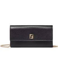 Fendi - Leather Flap Wallet Bag With Detachable Chain Shoulder Strap, 10.5 Cm Height X 19 Cm Width X 4 Cm Depth - Lyst