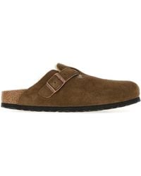 Birkenstock Boston Shearling Slippers in Gray | Lyst
