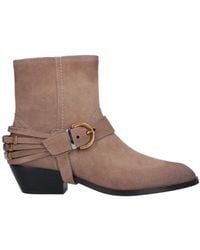 Pinko - Suede Ankle Boots With Buckle Detail - Lyst