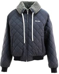 Miu Miu - Quilted Technical Fabric Bomber Jacket With Teddy Collar And Drawstring - Lyst