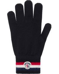 Moncler - Logo Patch Tricolour Trim Virgin Wool Stockinette Stitch Gloves - Lyst