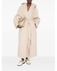 Sportmax - 100% Virgin Wool Loose-Fit Coat With Removable Inner Bib And Hood, Horn-Effect Button Closure, Waist Belt, Side Flap Pockets - Lyst