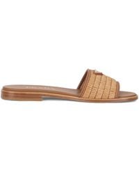 Prada - Elegant Raffia And Leather Slide Sandals - Lyst