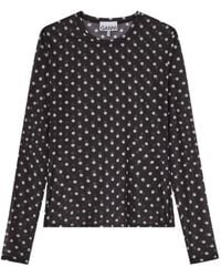 Ganni - Sheer Long Sleeve Round Neck Top - Lyst
