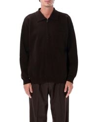 Roberto Collina - Merino Wool Long-Sleeve Half-Zip Polo With Chest Patch Pocket - Lyst