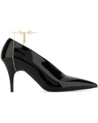Gucci - Leather Décolletté Pumps With Jewel - Lyst