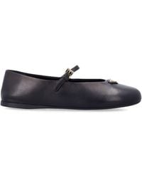 Prada - Nappa Leather Ballerina Flats With Adjustable Strap And Enameled Triangle Logo - Lyst