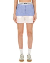 MSGM - Shorts With Logo Band And Vertical Stripe Design - Lyst