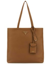 Prada - Camel Leather Shopping Bag - Lyst