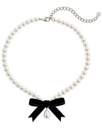 Self-Portrait - Necklace With Pearls And Bow Brass Necklaces - Lyst