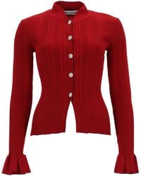 Self-Portrait - Ribbed Knit Cropped Cardigan With Jewel Buttons - Lyst