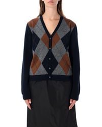 Prada - Argyle V-Neck Button-Front Cashmere Cardigan - Lyst