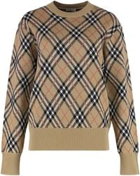 Burberry - Check Crew Neck Sweater - Lyst