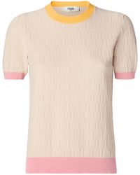 Fendi - Cotton And Silk Sweater With Ff Motif And Ribbed Edges - Lyst