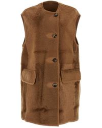 Max Mara - Biscuit Shearling Effige Sleeveless Coat - Lyst