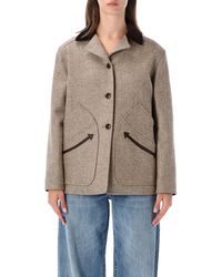 Fortela - Herringbone Button-Front Jacket With Corduroy Collar - Lyst