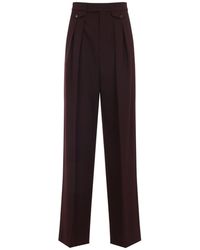 Chloé - High-Waist Bordeaux Wool Gabardine Trousers - Lyst