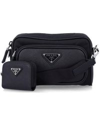 Prada - Mini Nylon And Leather Shoulder Bag With Detachable Pouch - Lyst