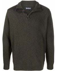Barbour - Wool Knit Crew Neck Sweater With Short Front Zip - Lyst