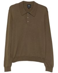 A.P.C. - A. P.C. Classic Collar Wool Sweater Shirt With Short Button Placket - Lyst
