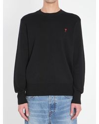 Ami Paris - Crewneck Sweater With Contrasted "Ami De Coeur - Lyst