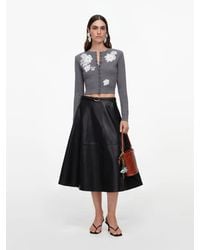 Self-Portrait - Floral Appliqué Snap-Front Wool-Blend Cardigan With Removable Shoulder Pads - Lyst