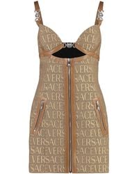 Versace - Versatile Monogram Mini Dress With Leather Trims - Lyst